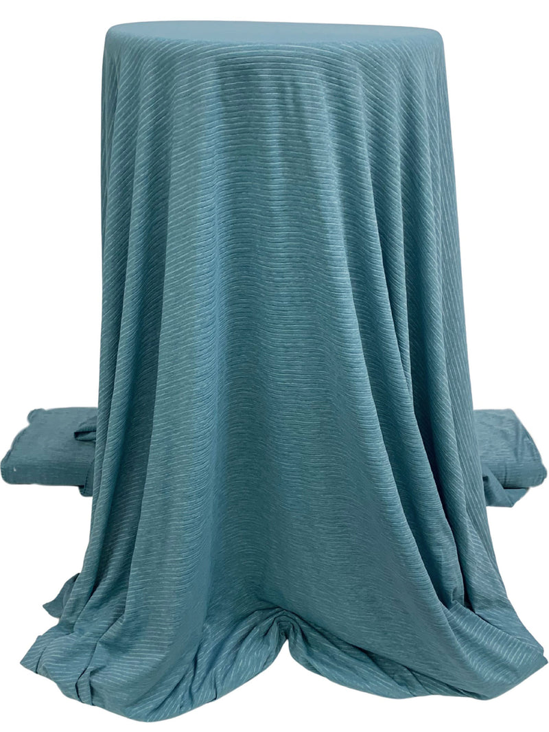 Air Force Blue Recycled Polyester/Polyester/Elastane Horizontal Stripe Weave Base Layer Activewear Knit - Corbeaux Clothing - 58W