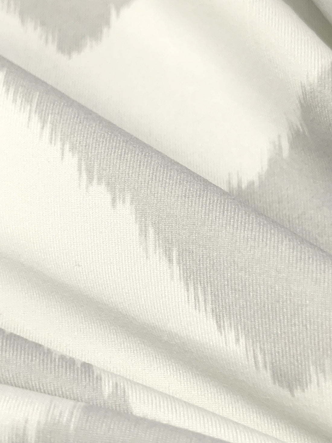Eggshell/Silver Chalice Recycled Polyester/Spandex Ikat Chevron Print Brushed Activewear Knit - Corbeaux Clothing - 54W