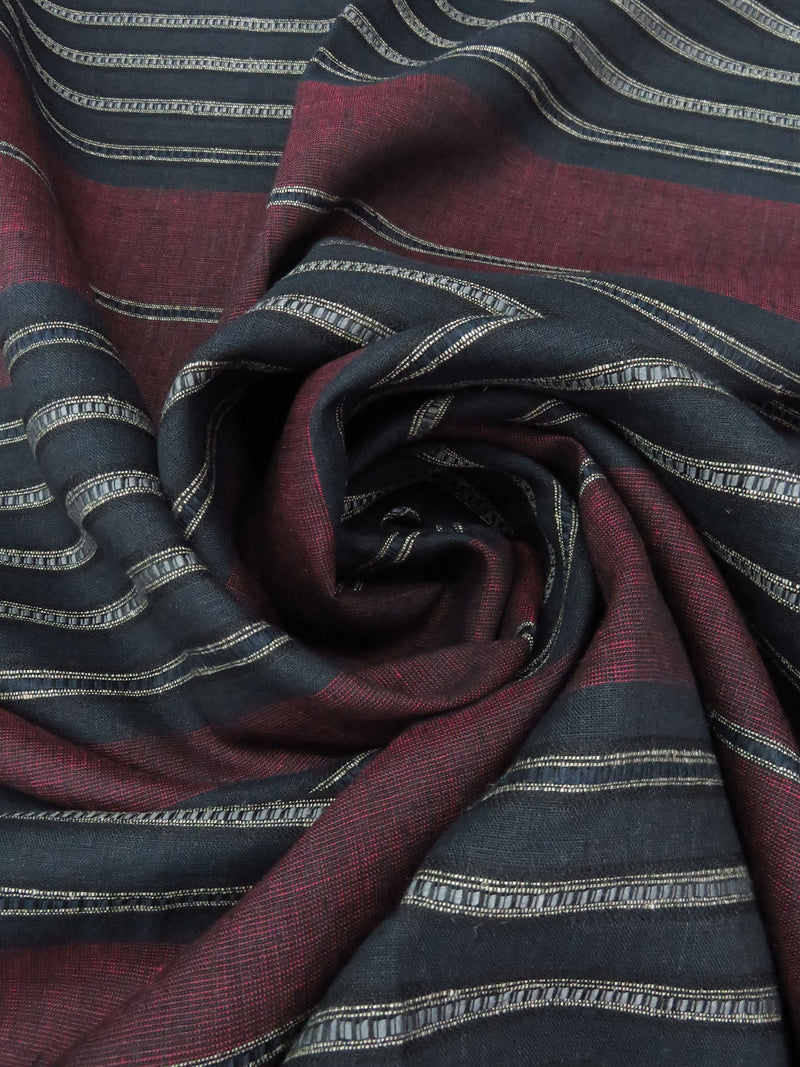 Dark Mulberry/Muted Navy/Storm Blue/Multi 100% Linen Horizontal Novelty Stripe Weave Shirt-Weight Woven 60W