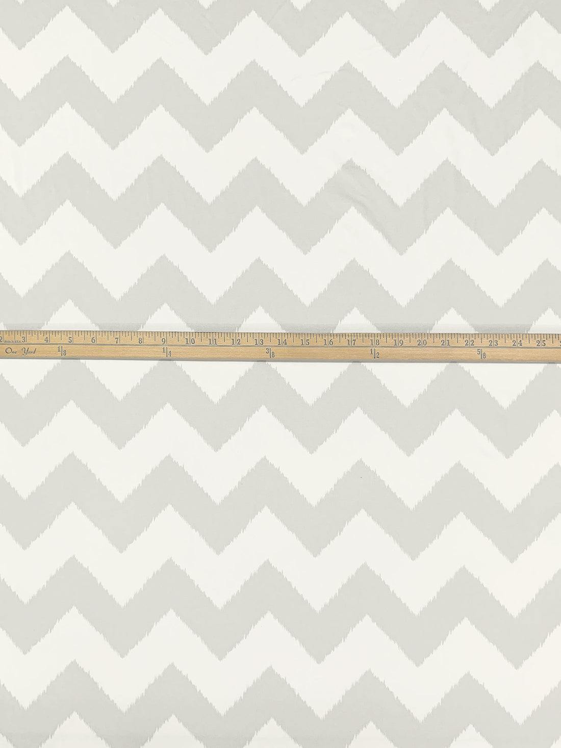 Eggshell/Silver Chalice Recycled Polyester/Spandex Ikat Chevron Print Brushed Activewear Knit - Corbeaux Clothing - 54W