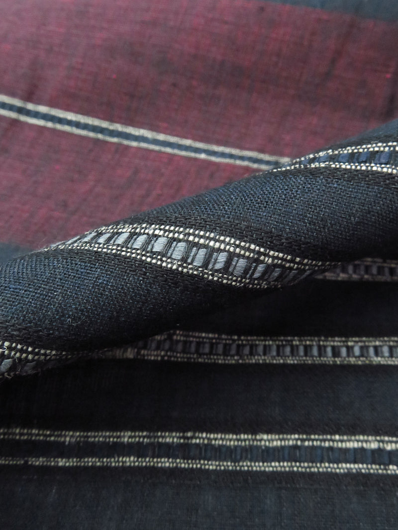 Dark Mulberry/Muted Navy/Storm Blue/Multi 100% Linen Horizontal Novelty Stripe Weave Shirt-Weight Woven 60W