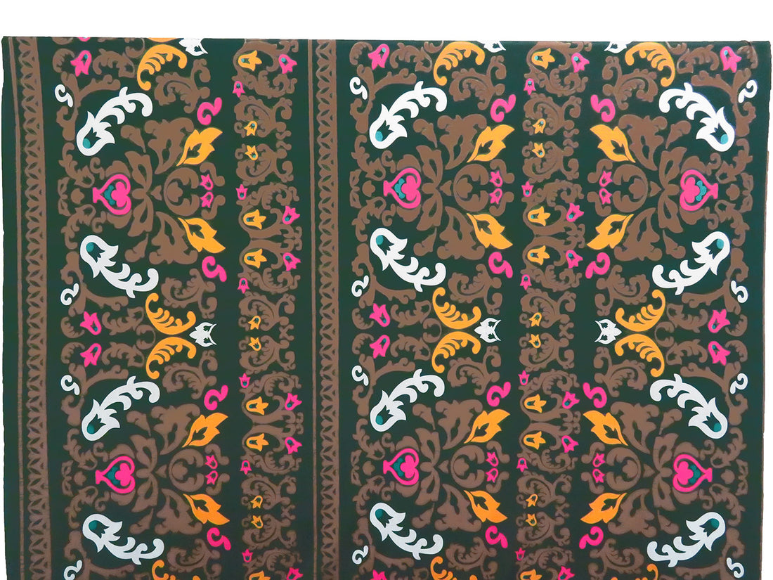 Dark Green/French Fuchsia/White/Multi Polyester/Lycra Ornate Vertical Stripe Print ITY Knit 59W