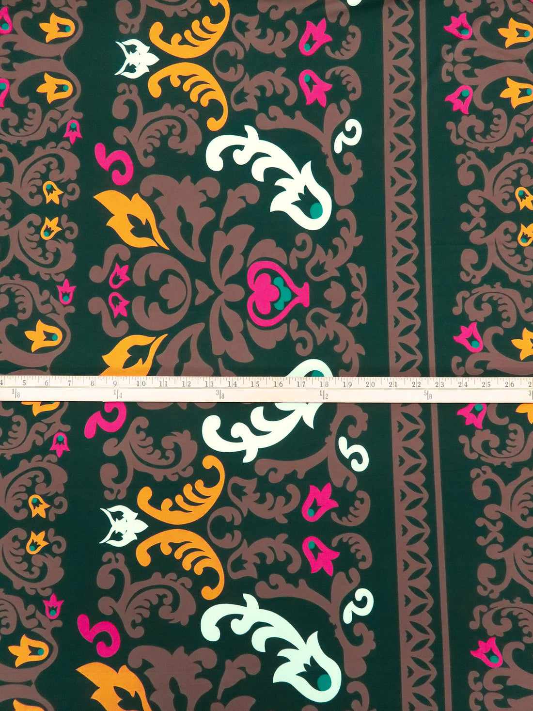 Dark Green/French Fuchsia/White/Multi Polyester/Lycra Ornate Vertical Stripe Print ITY Knit 59W