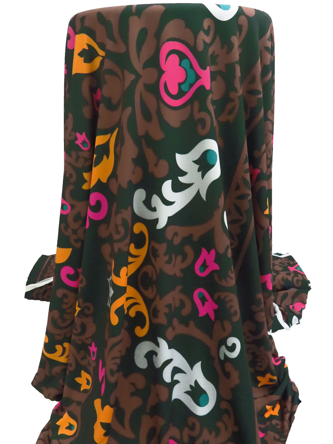 Dark Green/French Fuchsia/White/Multi Polyester/Lycra Ornate Vertical Stripe Print ITY Knit 59W