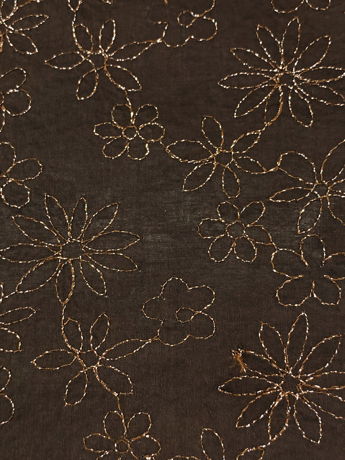 Bistre Brown/Silver Cotton/Metallic Embroidered Floral Voile 50W