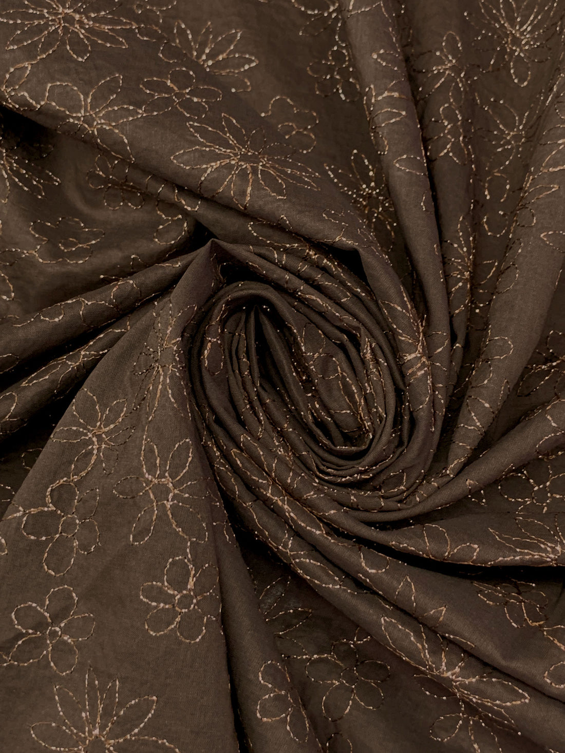 Bistre Brown/Silver Cotton/Metallic Embroidered Floral Voile 50W