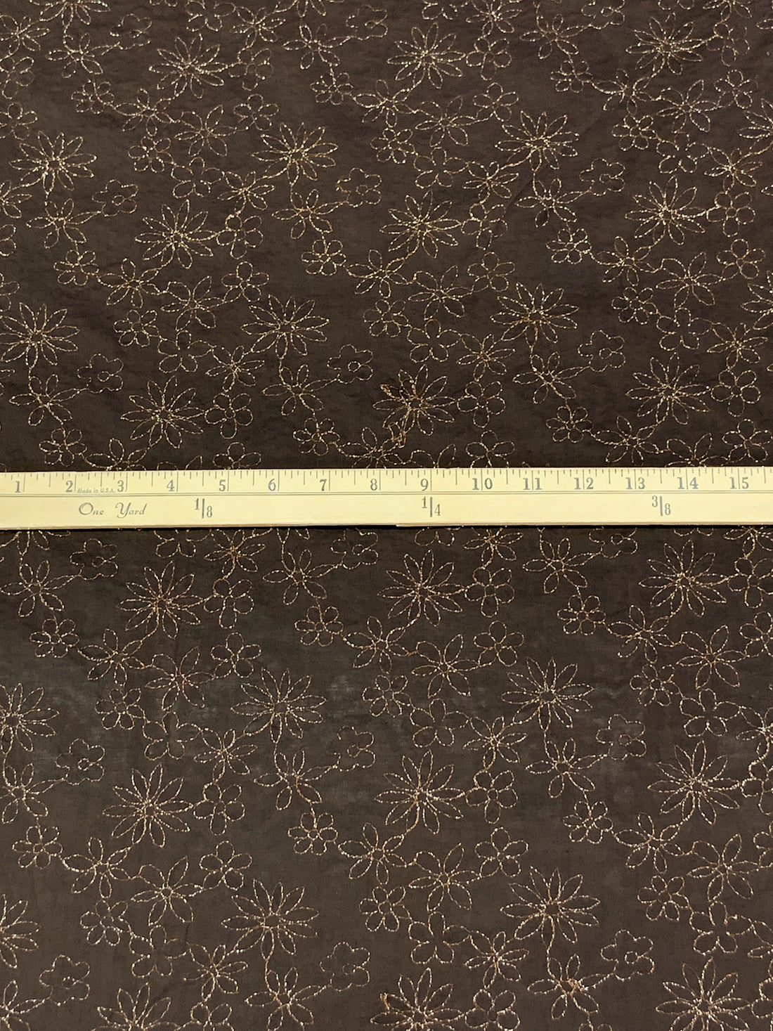 Bistre Brown/Silver Cotton/Metallic Embroidered Floral Voile 50W