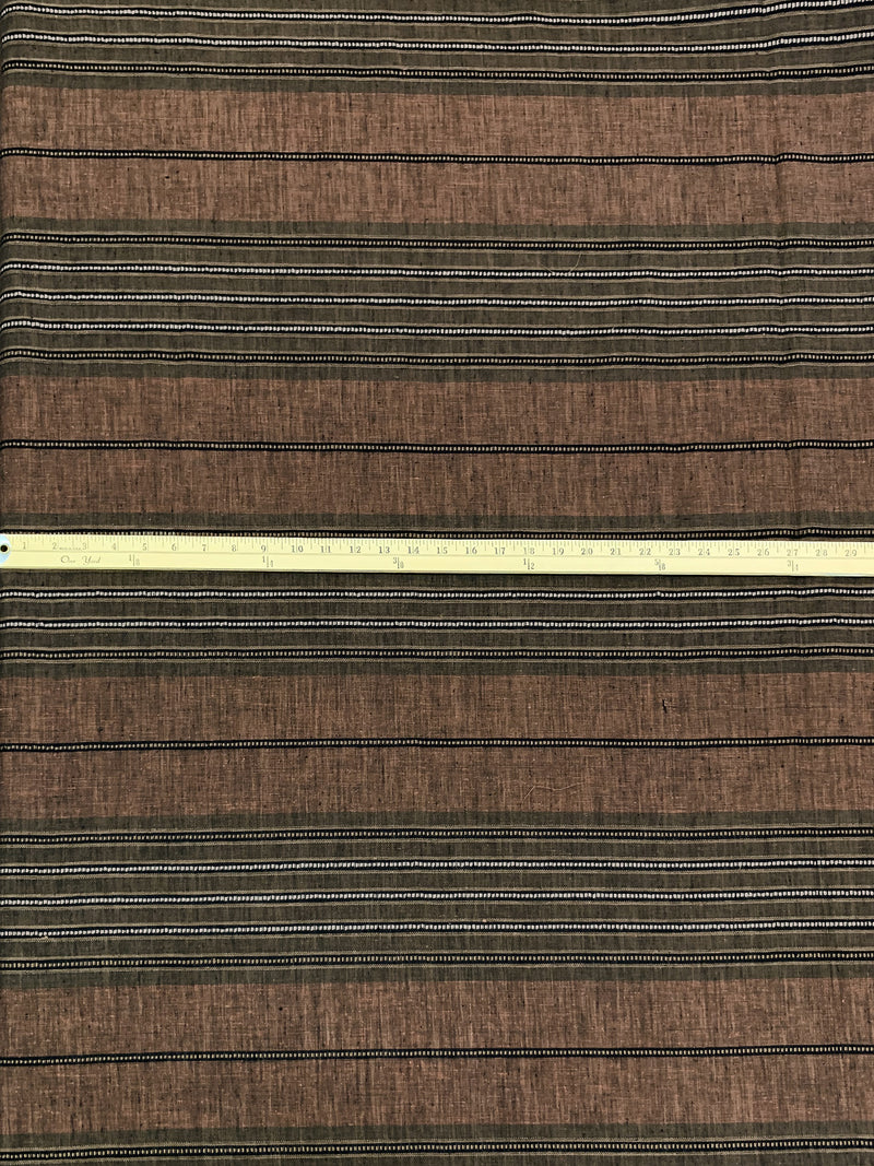 Mocha Tan/Off-White/Peach/Black 100% Linen Horizontal Novelty Stripe Shirt Weight Woven 60W