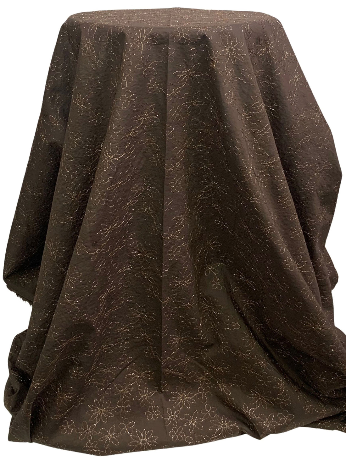 Bistre Brown/Silver Cotton/Metallic Embroidered Floral Voile 50W