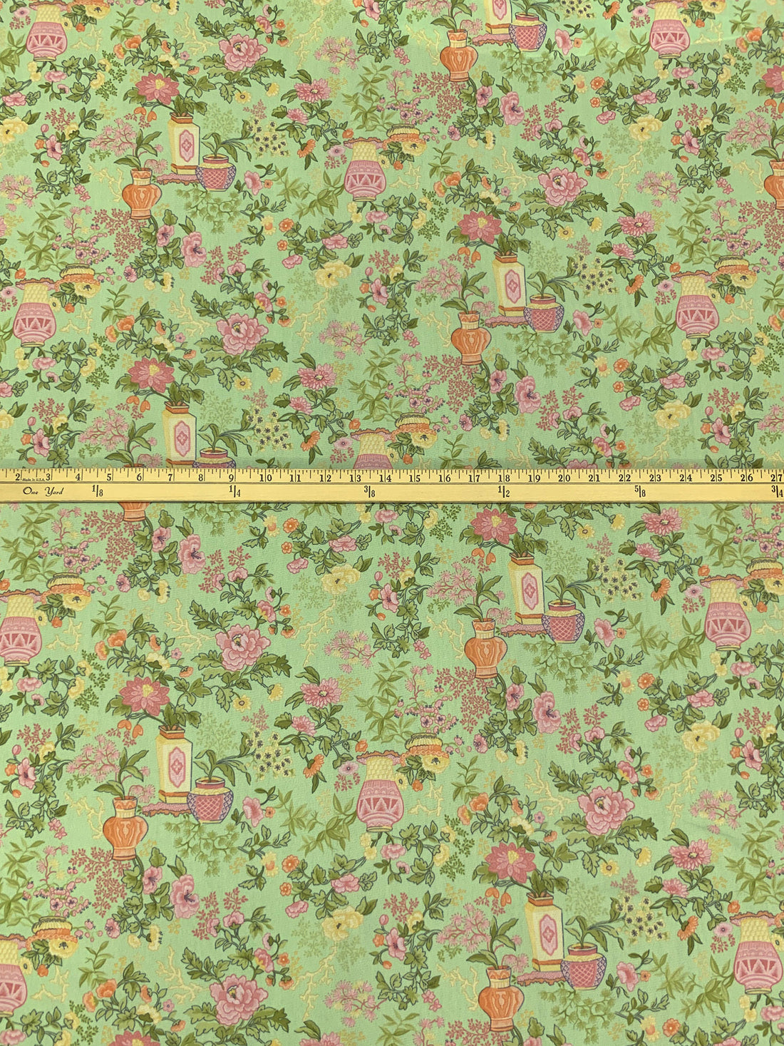 Medium Spring Bud Green/Baby Pink/Multi 100% Polyester Floral Vase Print Mesh Knit - Samantha Chang - 60W