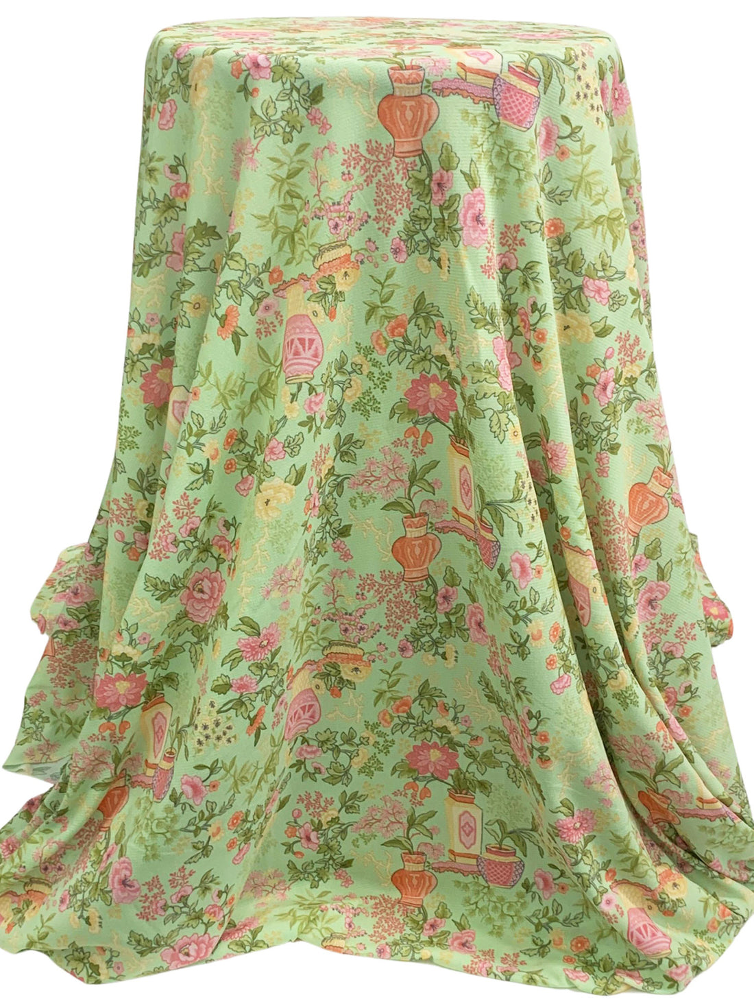 Medium Spring Bud Green/Baby Pink/Multi 100% Polyester Floral Vase Print Mesh Knit - Samantha Chang - 60W