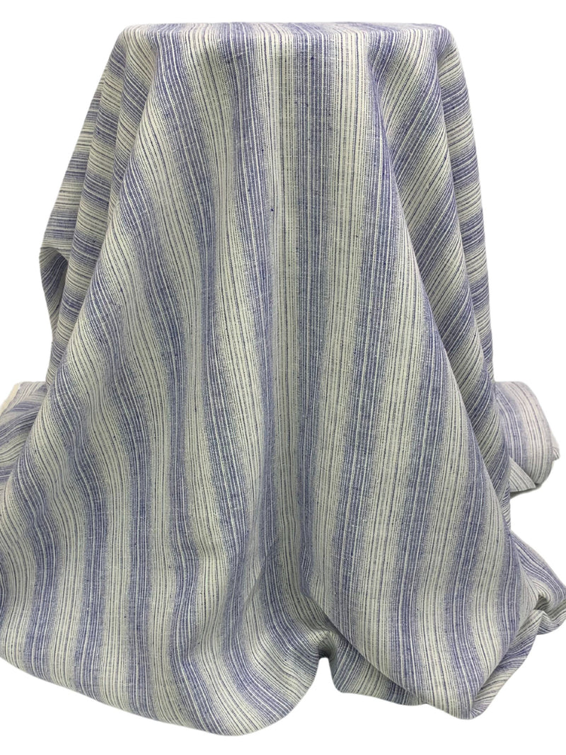 Alabaster/Lapis Blue 100% Linen Vertical Stripe Mid-Weight Woven 60W