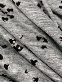 Light Heathered Gray/Black/Pale Champagne Rayon/Lycra Scattered Mini Hearts Print Slubbed Jersey Knit 59W