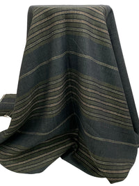 Rifle Green/Cool Black/Tan/Gray 100% Linen Horizontal Novelty Stripe Shirt Weight Woven 62W