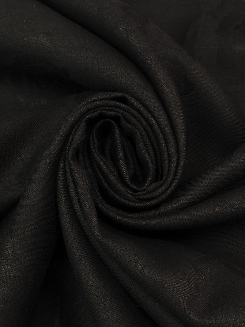 Muted Black 100% Linen Floral Jacquard Weave Mid-Weight Woven 60W