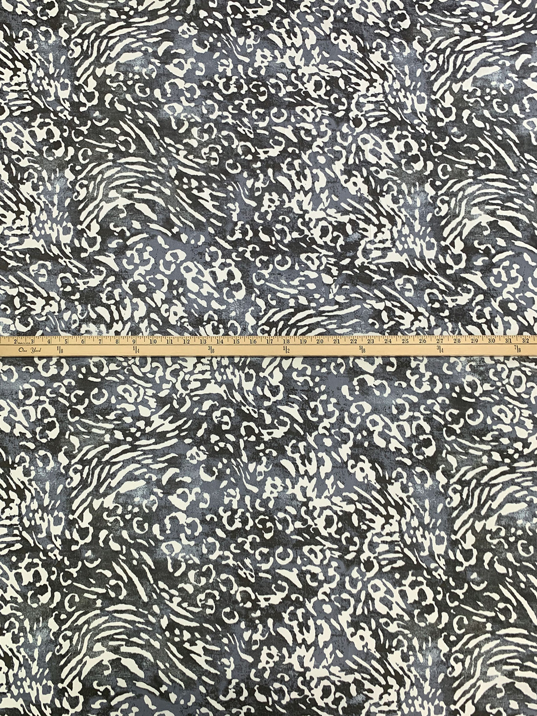 Slate Blue/Dark Earthy Gray/Off-White 100% Polyester Abstract Animal Print Charmeuse 60W