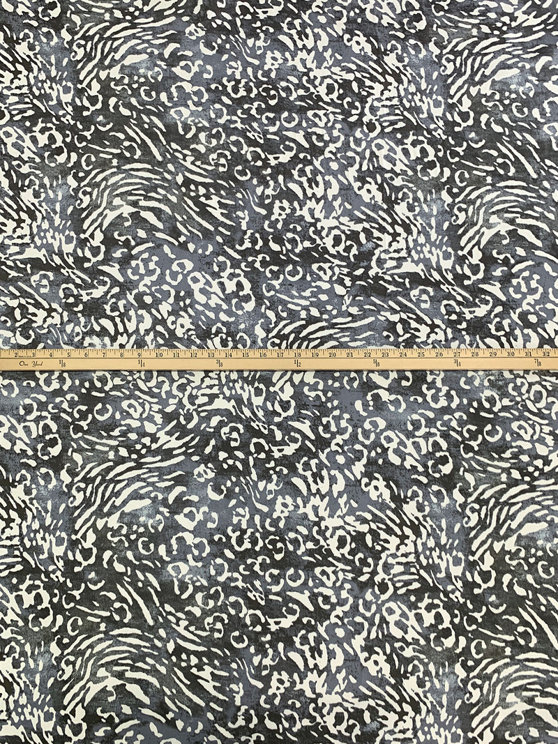 Slate Blue/Dark Earthy Gray/Off-White 100% Polyester Abstract Animal Print Charmeuse 60W