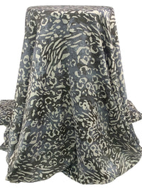 Slate Blue/Dark Earthy Gray/Off-White 100% Polyester Abstract Animal Print Charmeuse 60W