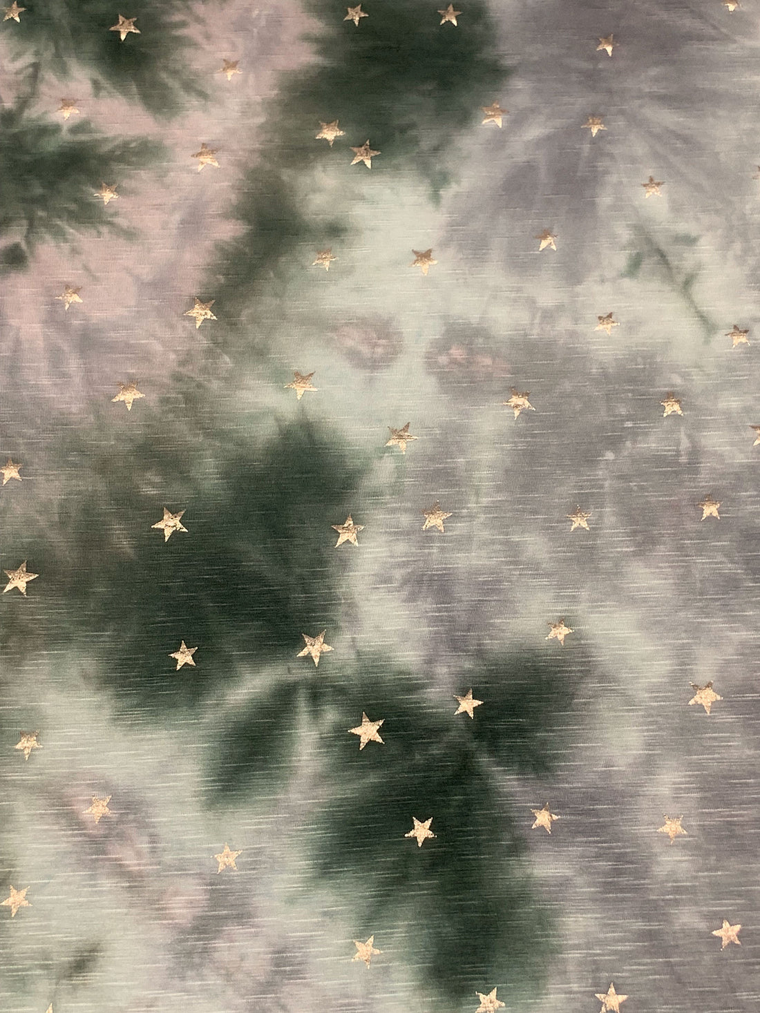English Ivy/Titanium/Gold Rayon/Lycra Star Foil Print Over Tie-Dye Slubbed Jersey Knit 59W