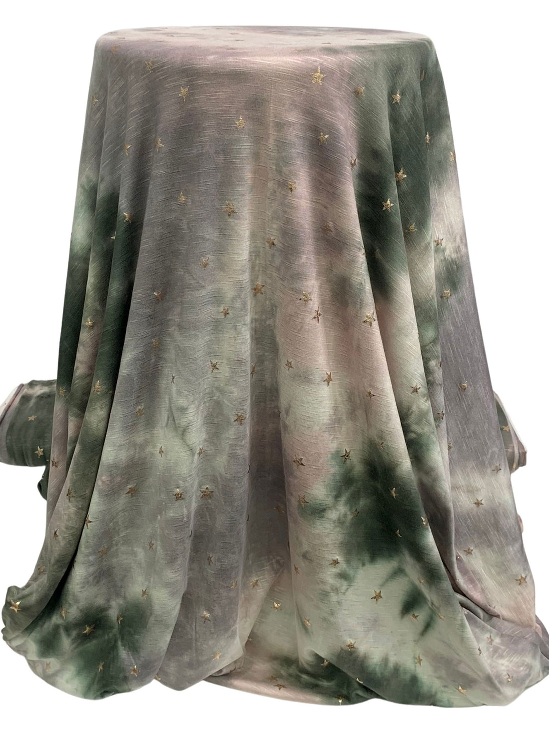 English Ivy/Titanium/Gold Rayon/Lycra Star Foil Print Over Tie-Dye Slubbed Jersey Knit 59W