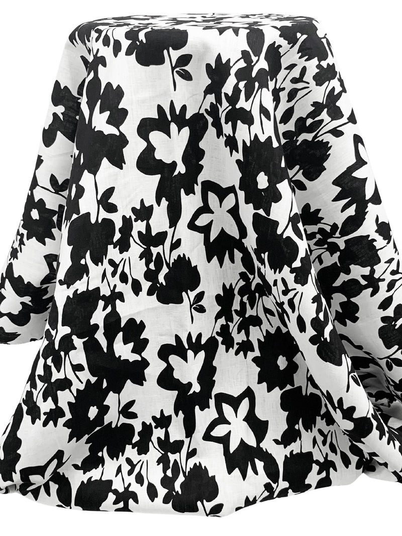 White/Black 100% Linen Floral Print Shirt Weight Woven 56W