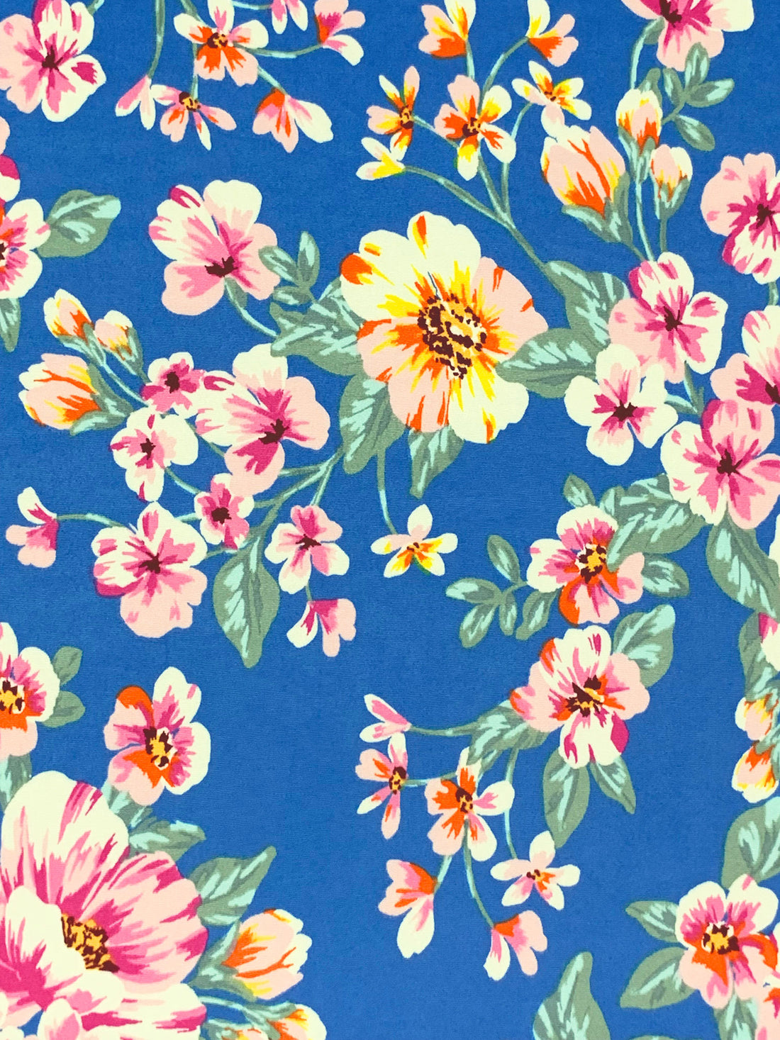 French Blue/Dark Sea Green/Multi Polyester/Lycra Floral Print Double Brushed Knit 62W