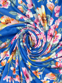 French Blue/Dark Sea Green/Multi Polyester/Lycra Floral Print Double Brushed Knit 62W