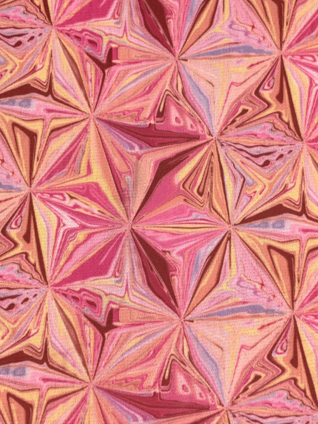 Paradise Pink/Deep Peach/Multi Polyester/Lycra Abstract Warped Pinwheel Print Mesh Knit - Samantha Chang - 57W