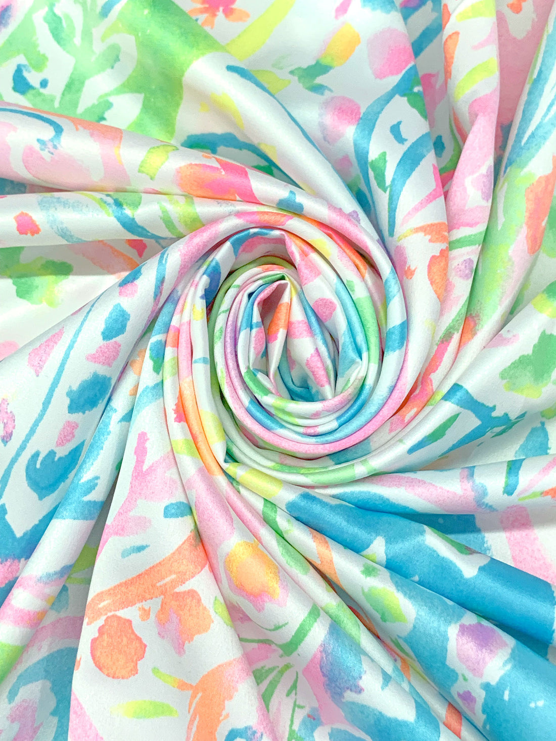 Pacific Blue/Canary/Pale Pink/White 100% Polyester Painterly Floral Paisley Print Charmeuse 58W