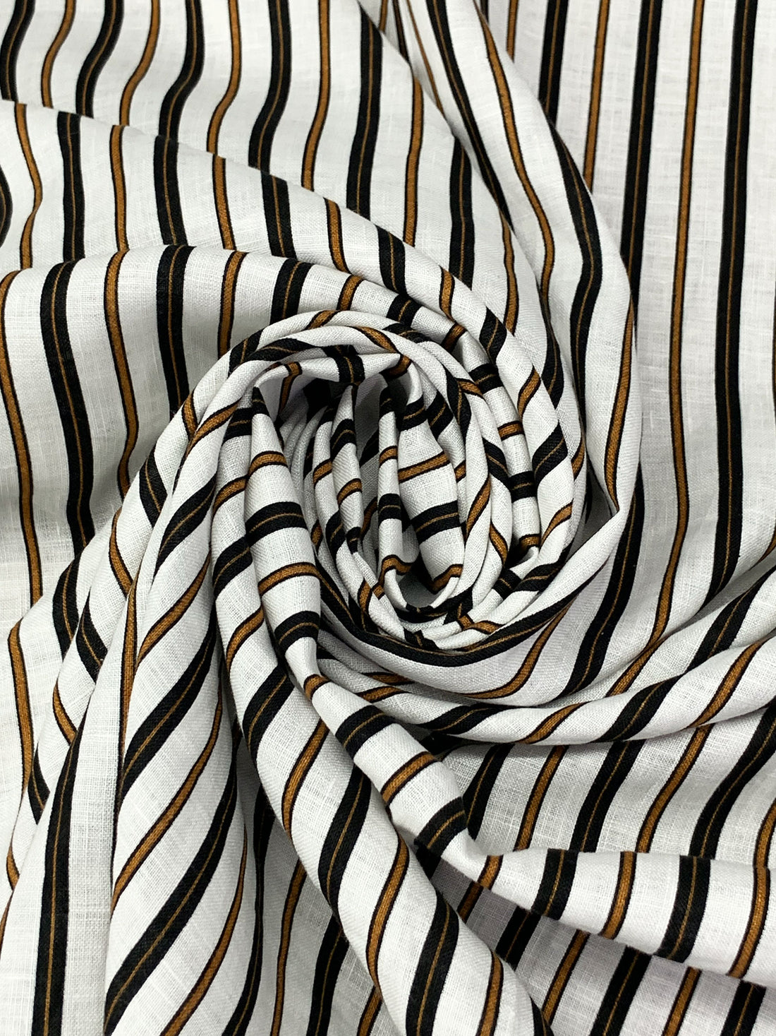 White/Black/Raw Umber Linen/Rayon Vertical Stripe Shirting - NY Designer - 56W