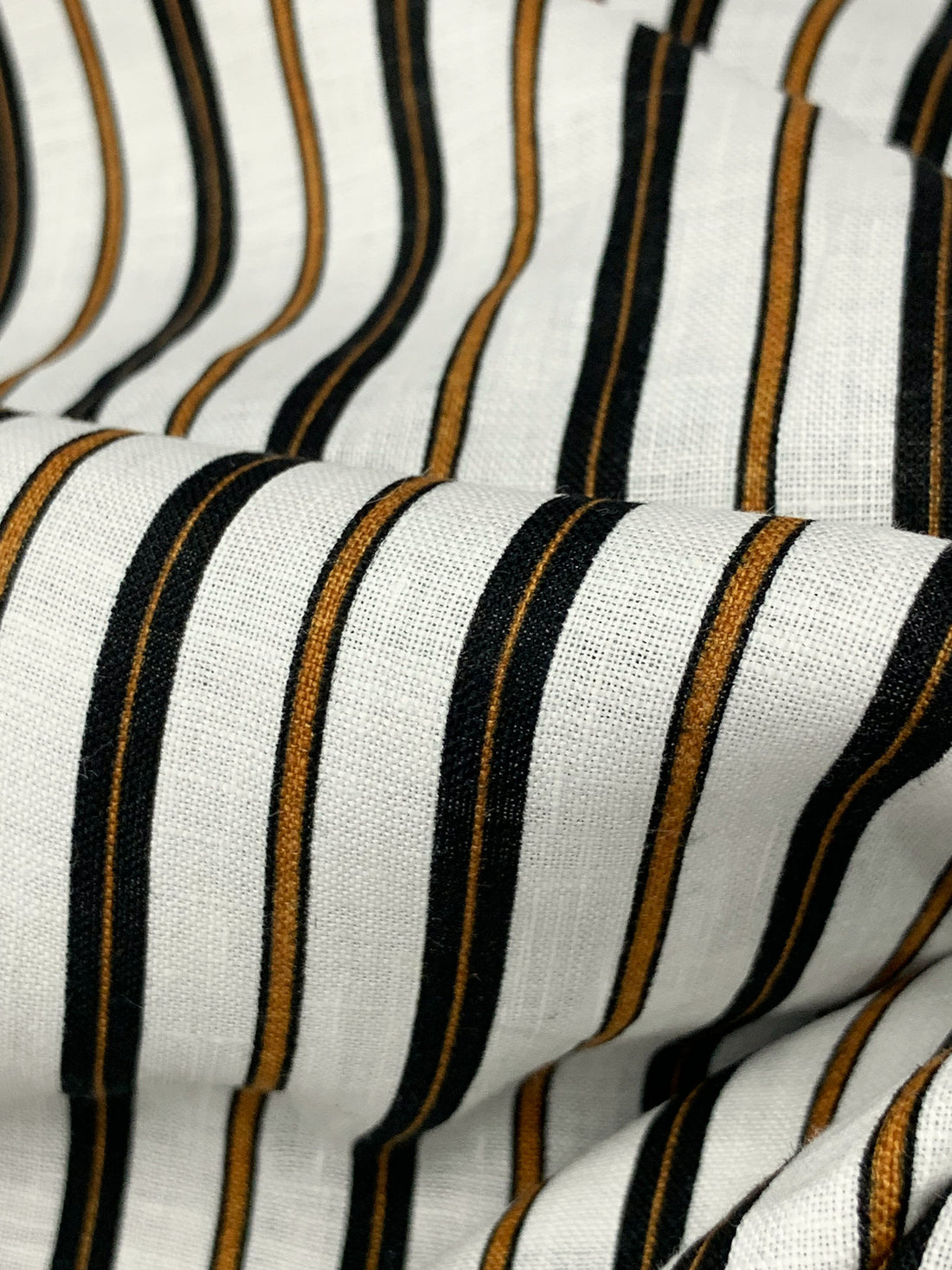 White/Black/Raw Umber Linen/Rayon Vertical Stripe Shirting - NY Designer - 56W