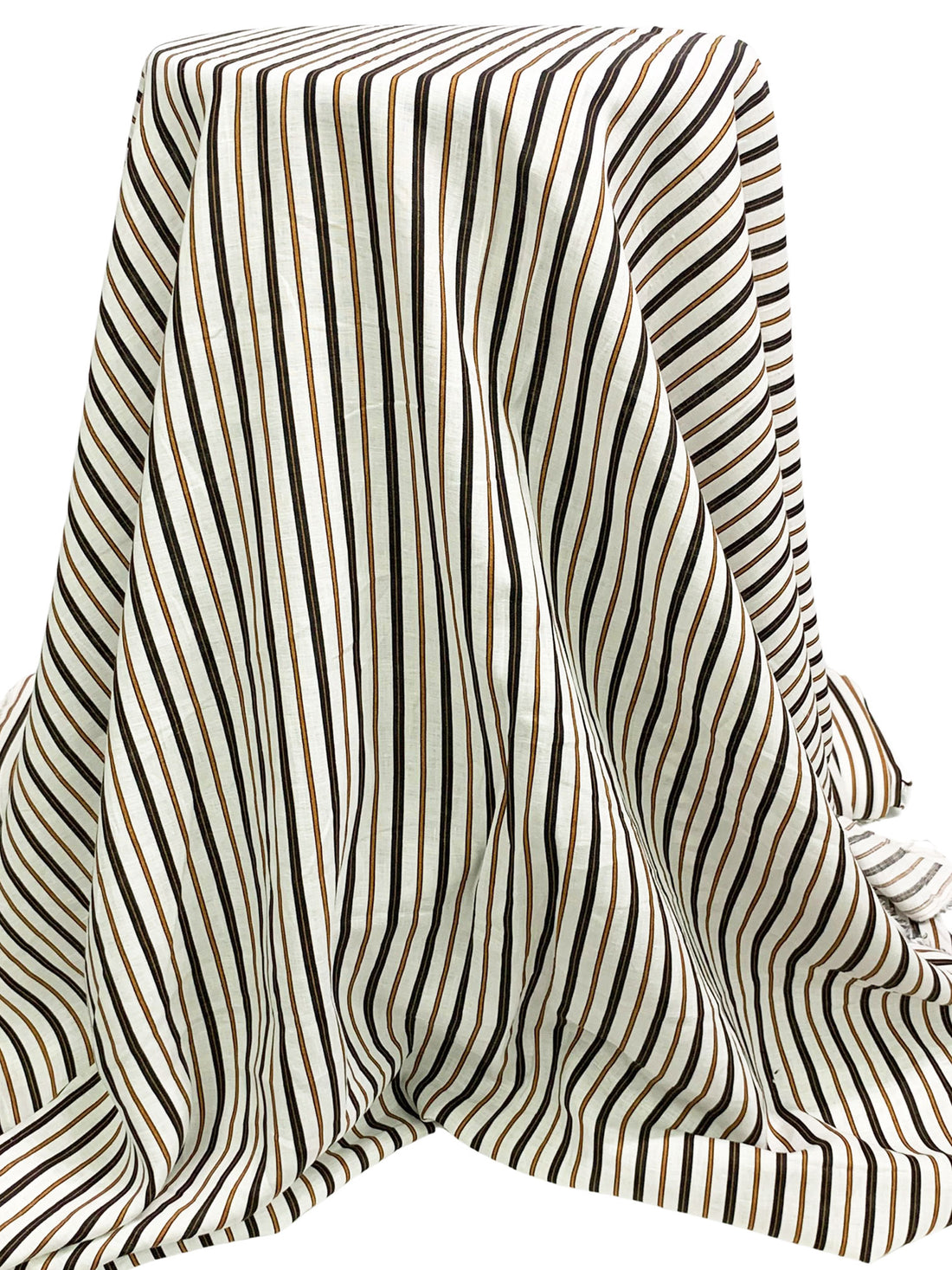 White/Black/Raw Umber Linen/Rayon Vertical Stripe Shirting - NY Designer - 56W