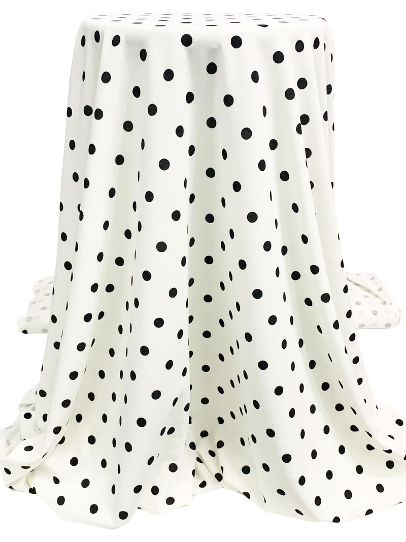 Eggshell/Black Polyester/Lycra Polka Dot Print Crepe Techno Knit 58W