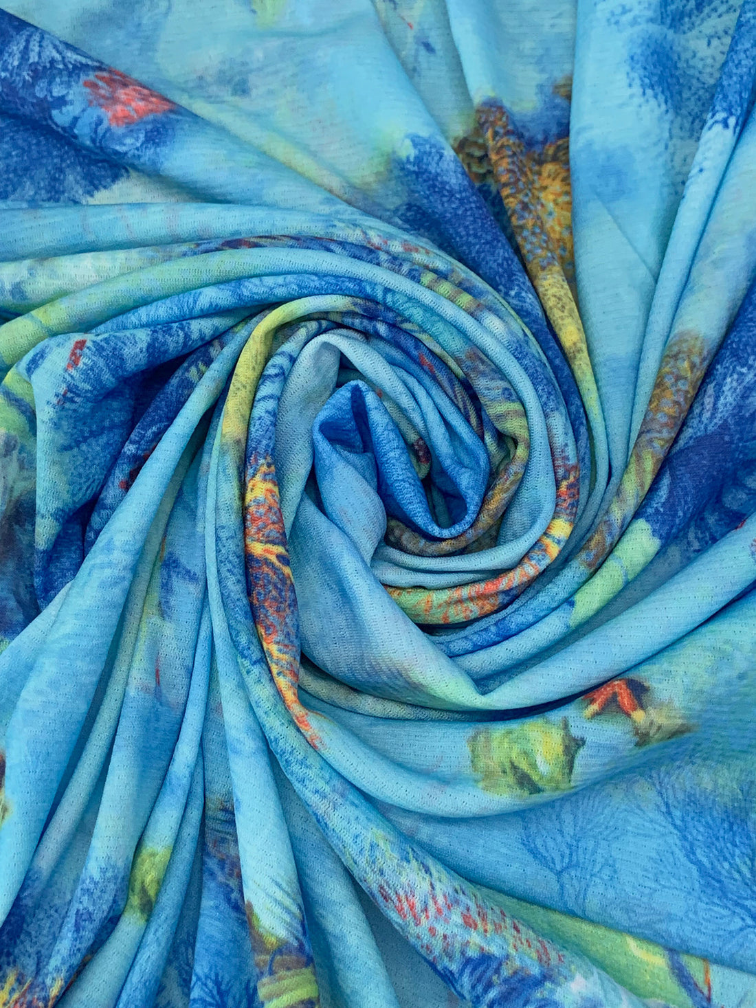 Sky Blue/Jungle Lime/Multi Polyester/Lycra Coral Reef Print Mesh Knit - Samantha Chang - 56W