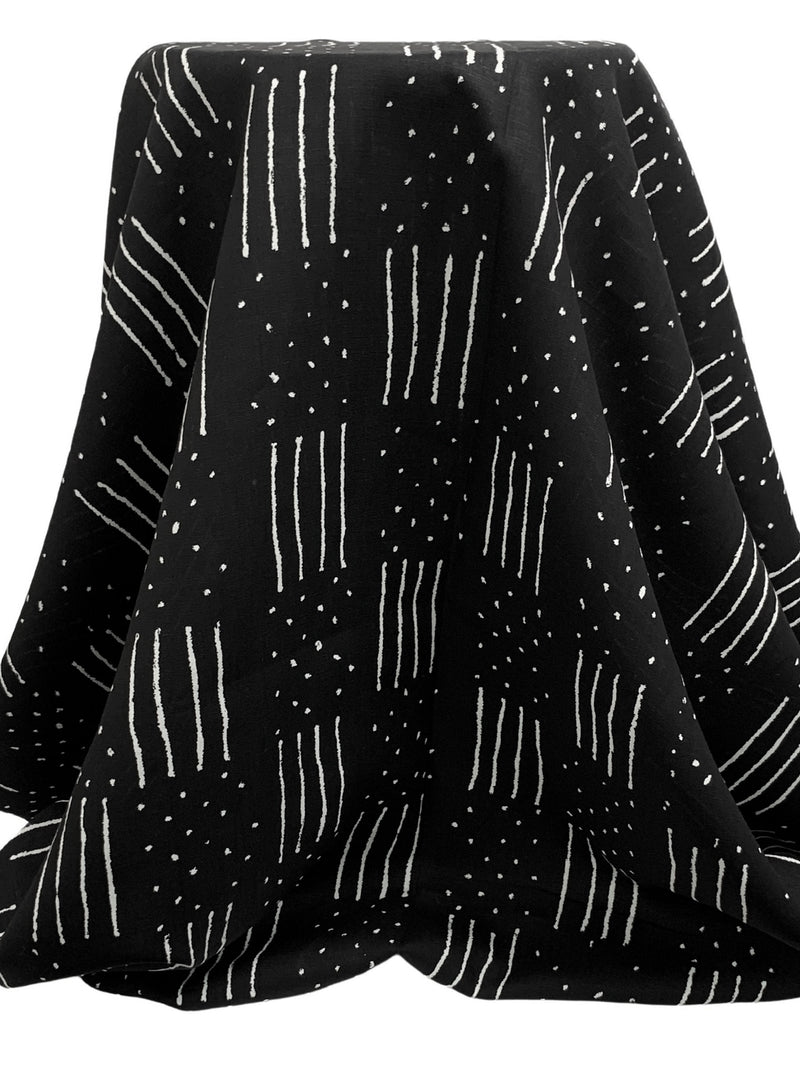 Black/White 100% Linen Dots & Dashes Print Linen 56W