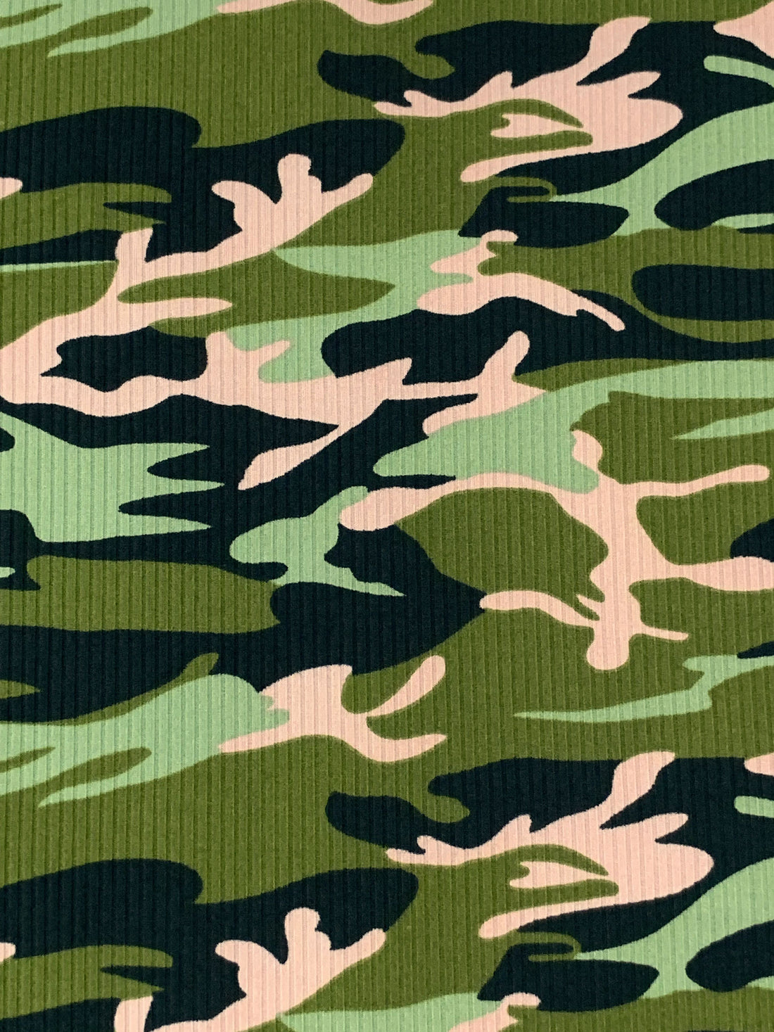 Dark Olive Green/Black/Moss Green Polyester/Lycra Camouflage Print Double Brushed Rib Knit 61W