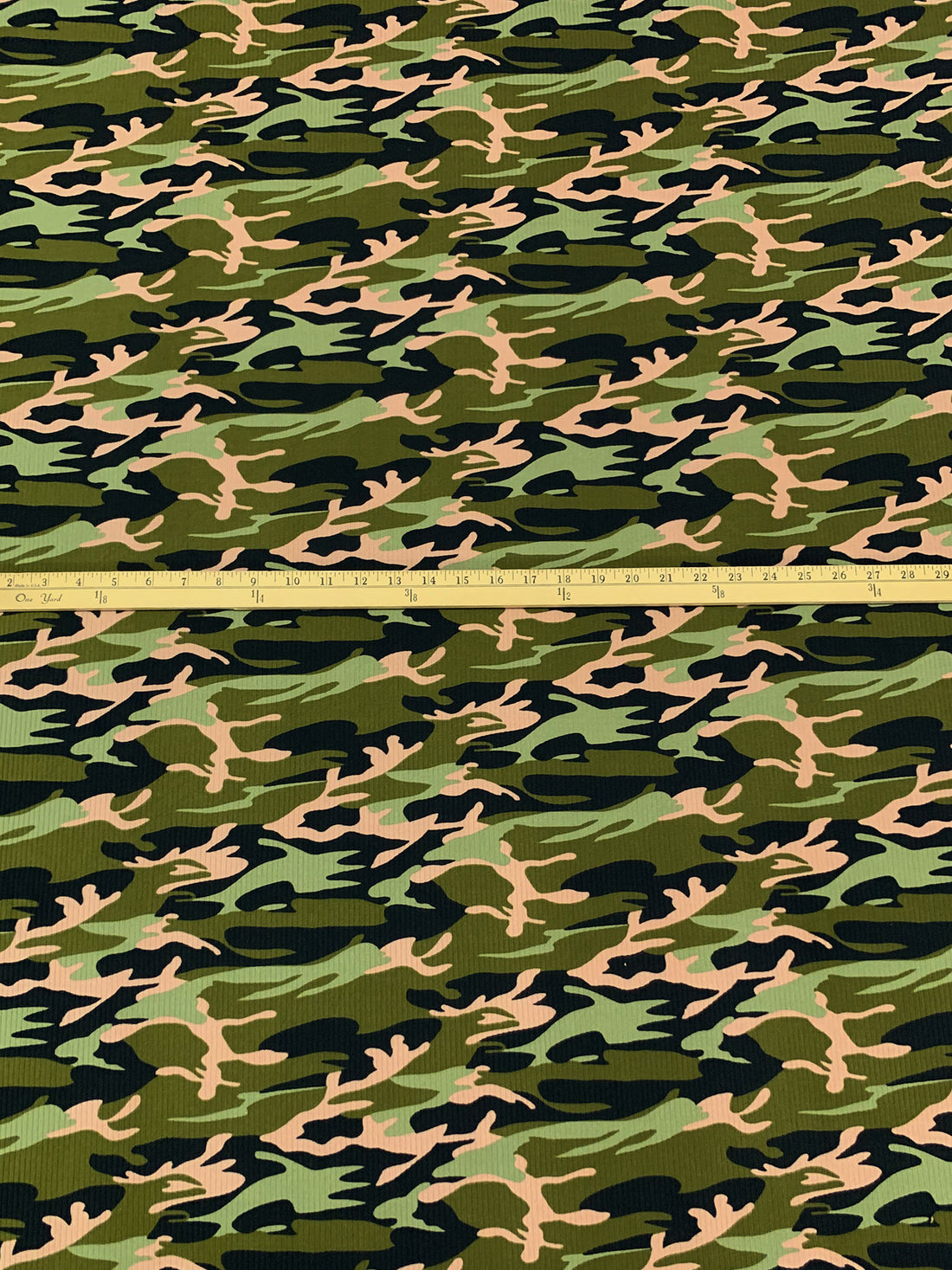 Dark Olive Green/Black/Moss Green Polyester/Lycra Camouflage Print Double Brushed Rib Knit 61W