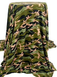 Dark Olive Green/Black/Moss Green Polyester/Lycra Camouflage Print Double Brushed Rib Knit 61W
