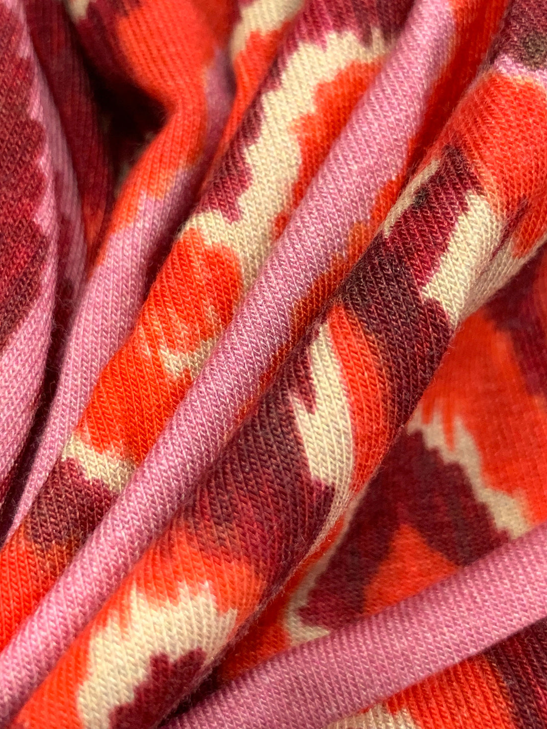 Amaranth Pink/Vermilion/Maroon/Multi Rayon/Lycra Ikat-Look Medallion Print Jersey Knit - Imported From Italy - 62W