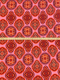 Amaranth Pink/Vermilion/Maroon/Multi Rayon/Lycra Ikat-Look Medallion Print Jersey Knit - Imported From Italy - 62W
