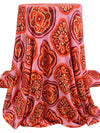 Amaranth Pink/Vermilion/Maroon/Multi Rayon/Lycra Ikat-Look Medallion Print Jersey Knit - Imported From Italy - 62W
