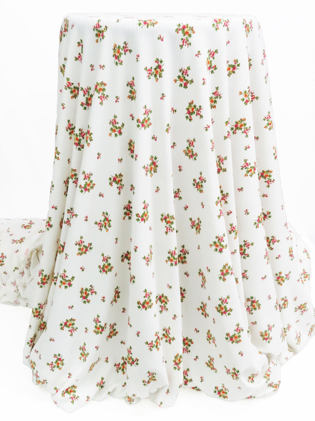 Ivory/Basil Green/Raspberry/Multi Polyester/Lycra Floral Cluster Print Double Brushed Rib Knit 58W