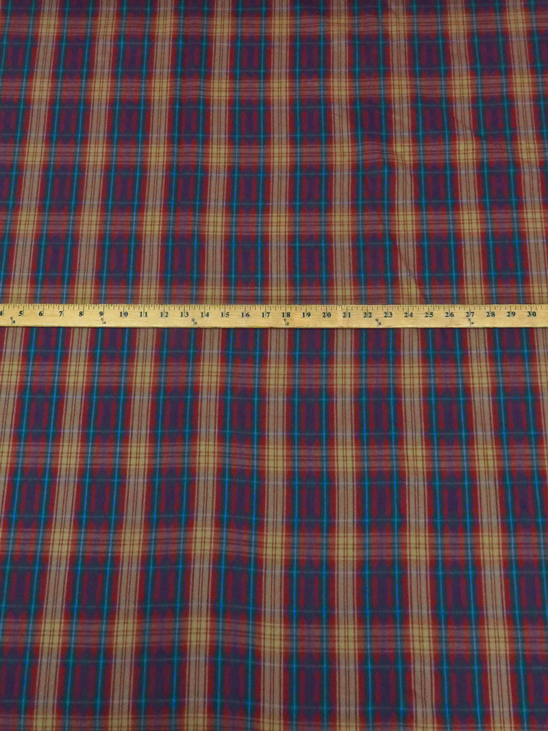 Maroon/Pickled Okra Brown/Blue Yonder/Multi 100% Cotton Plaid Weave Brushed Suiting 58W