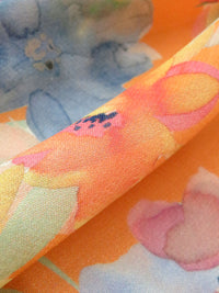 Tangerine/Moody Blue/Soft Jade Green/Multi 100% Rayon Watercolor Floral Print Georgette 48W
