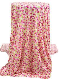 Rose Garnet/Pansy Pink/Straw Polyester/Lycra Hello Kitty Floral Print Mesh Knit 56W
