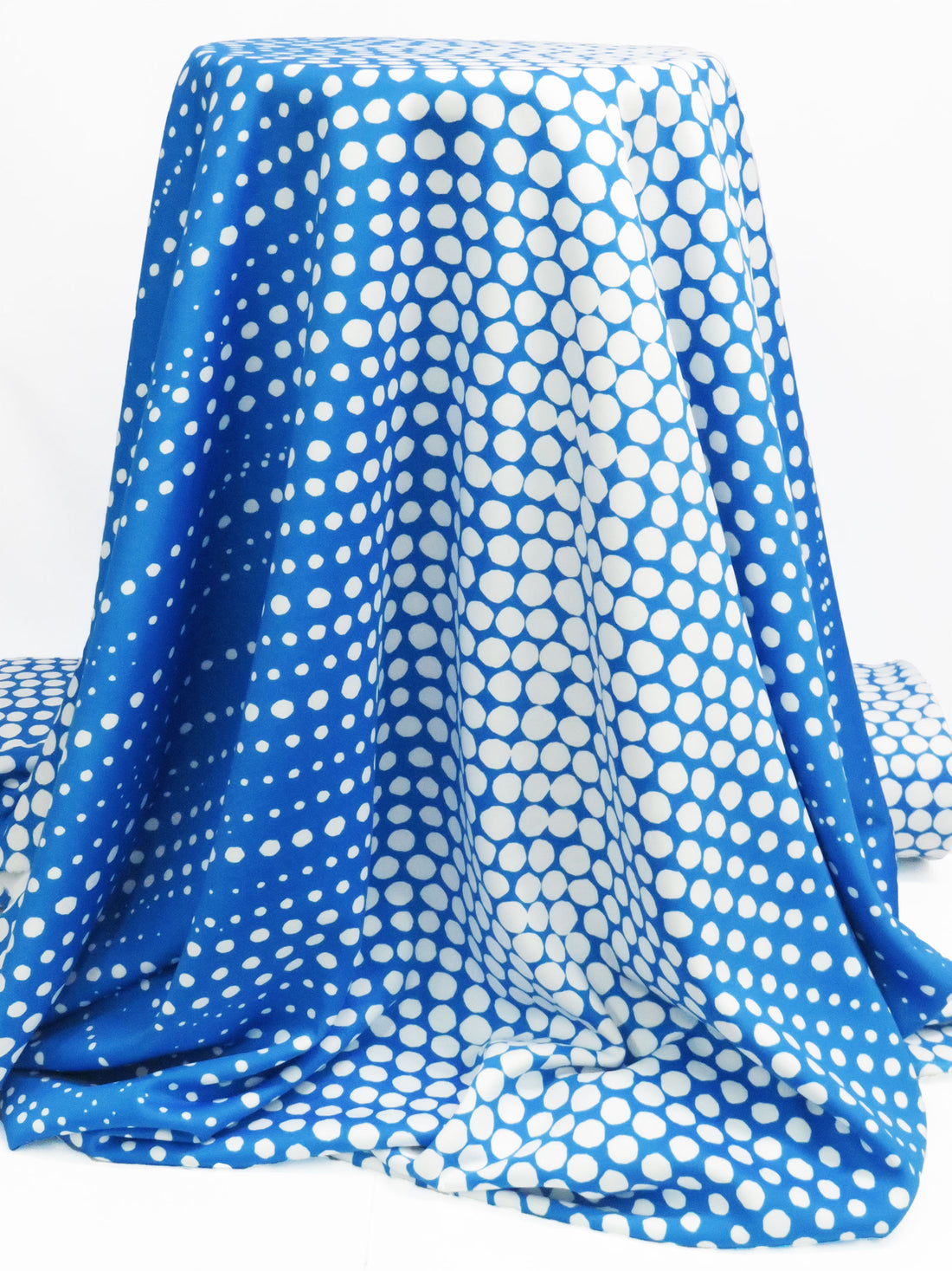 French Blue/White Polyester/Lycra Large Dotted Double Border Print Scuba Knit 56W