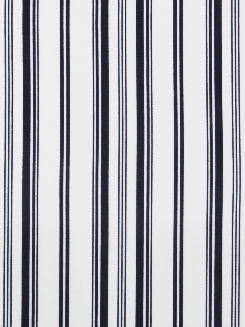 White/Muted Midnight Navy Polyester/Lycra Vertical Multi Stripe Print Crepe Double Knit 56W