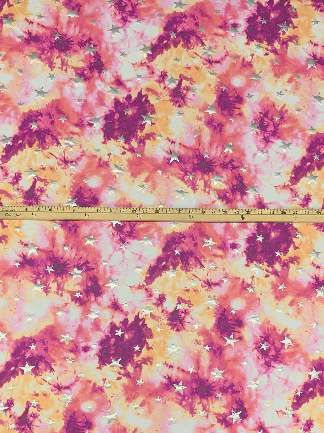 Boysenberry/Brink Pink/Silver/Multi Polyester/Lycra Tie-Dye & Star Foil Print Double Brushed Knit 62W
