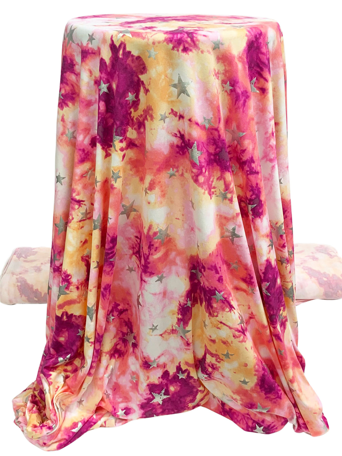 Boysenberry/Brink Pink/Silver/Multi Polyester/Lycra Tie-Dye & Star Foil Print Double Brushed Knit 62W