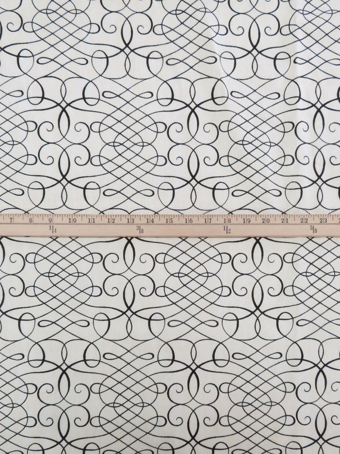 White Chocolate/Black 100% Cotton Meandering Scrolls Print Canvas 54W